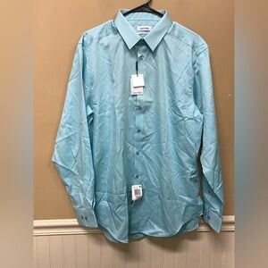 Calvin Klein Mens Blue Green Dress Shirt Size 17 34/35 Slim Fit NWT